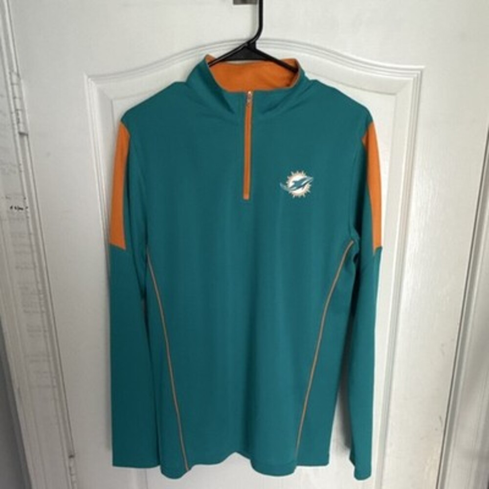 Miami Dolphins NFL Men's Quarter-Zip Sweater Teal Orange Size XL Football